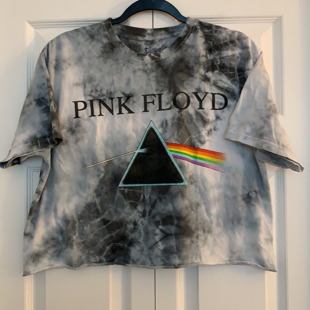 LP- Grey Tie Dye Pink Floyd Crop Tee (L)